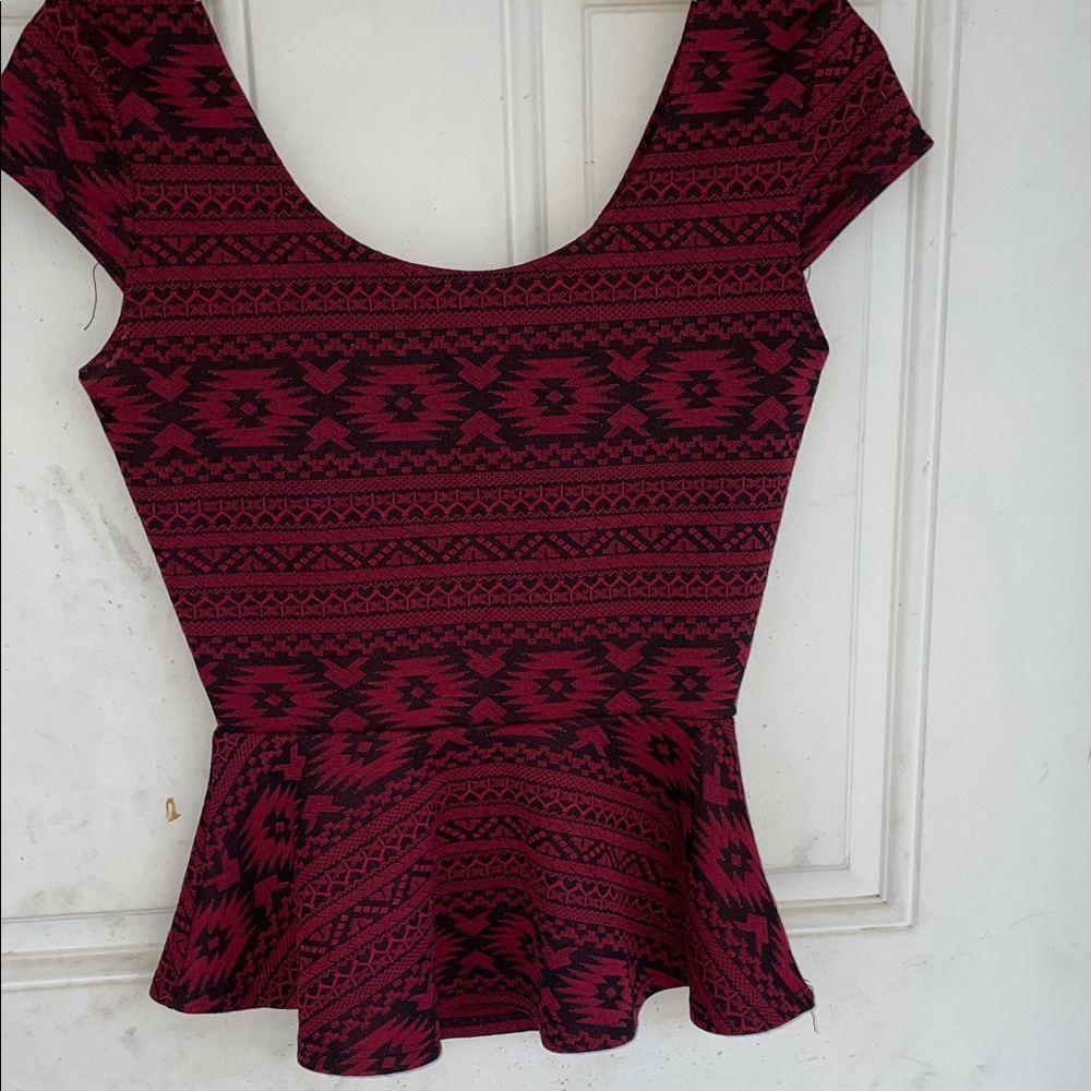 Charlotte Russe Black and Pink Geometric Peplum Top